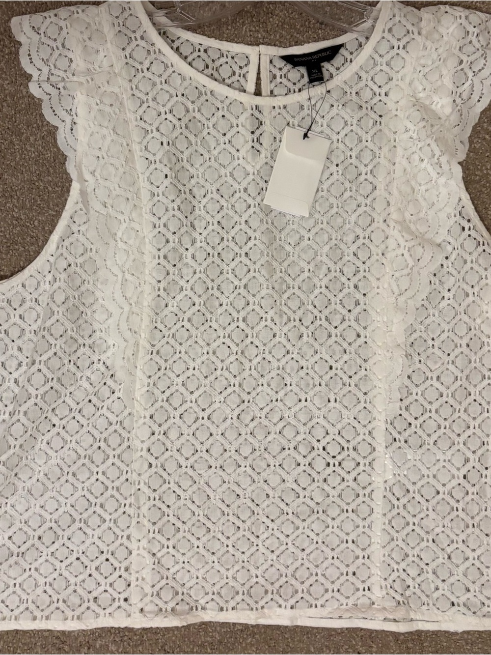 Banana Republic White Lace Ruffle Shell